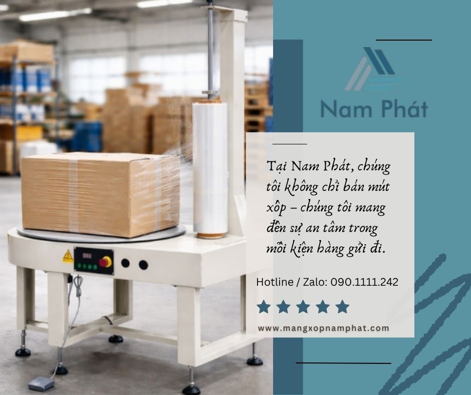 Để tối ưu hóa độ an toàn 100% cho đơn hàng, bên cạnh việc sử dụng màng PE quấn pallet bên ngoài, doanh nghiệp nên kết hợp sử dụng bộ giải pháp bao bì đóng gói chống sốc chuyên nghiệp của MÚT XỐP NAM PHÁT