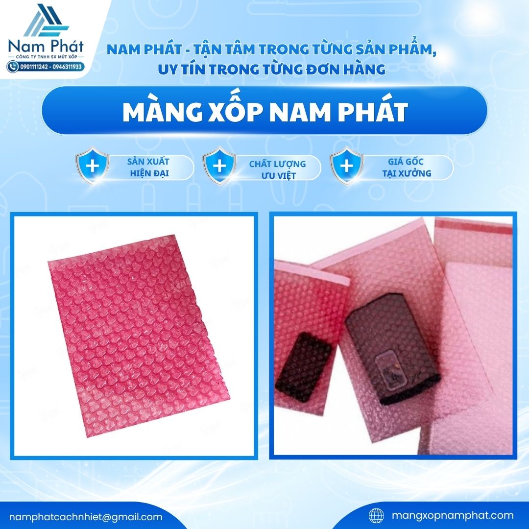 Nhờ cấu tạo hạt bóng khí căng dẻo kết hợp phụ gia khử điện tích bề mặt, cuộn xốp hơi chống tĩnh điện vừa có khả năng phân tán xung lực va đập vừa đáp ứng tốt các tiêu chuẩn kiểm định phòng sạch khắt khe.