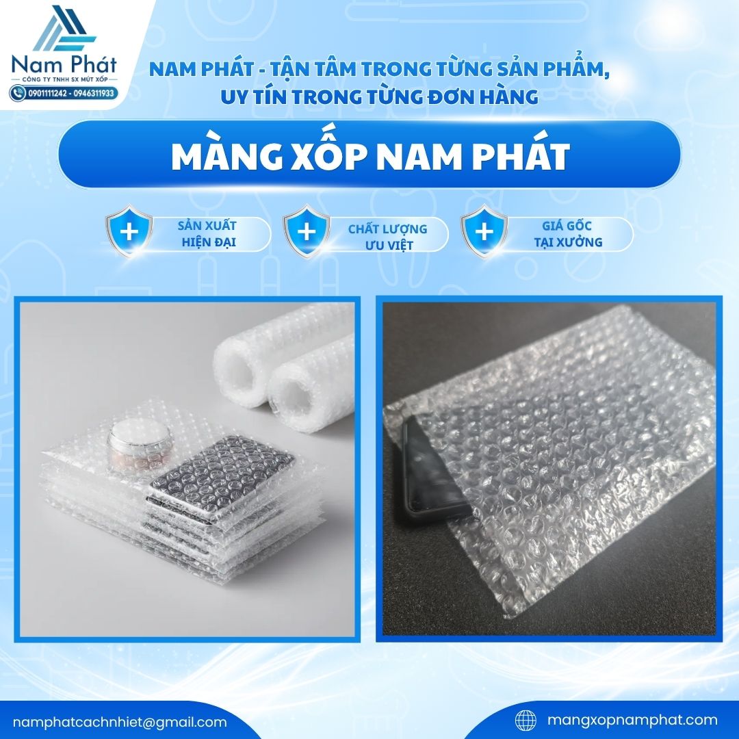 Nhà sản xuất trực tiếp tại khu vực phía Nam – MÚT XỐP NAM PHÁT chuyên sản xuất, gia công may ép và phân phối sỉ tận gốc các dòng túi xốp hơi, cuộn màng xốp khí và màng PE foam với cam kết 100% hạt nhựa nguyên sinh LDPE.