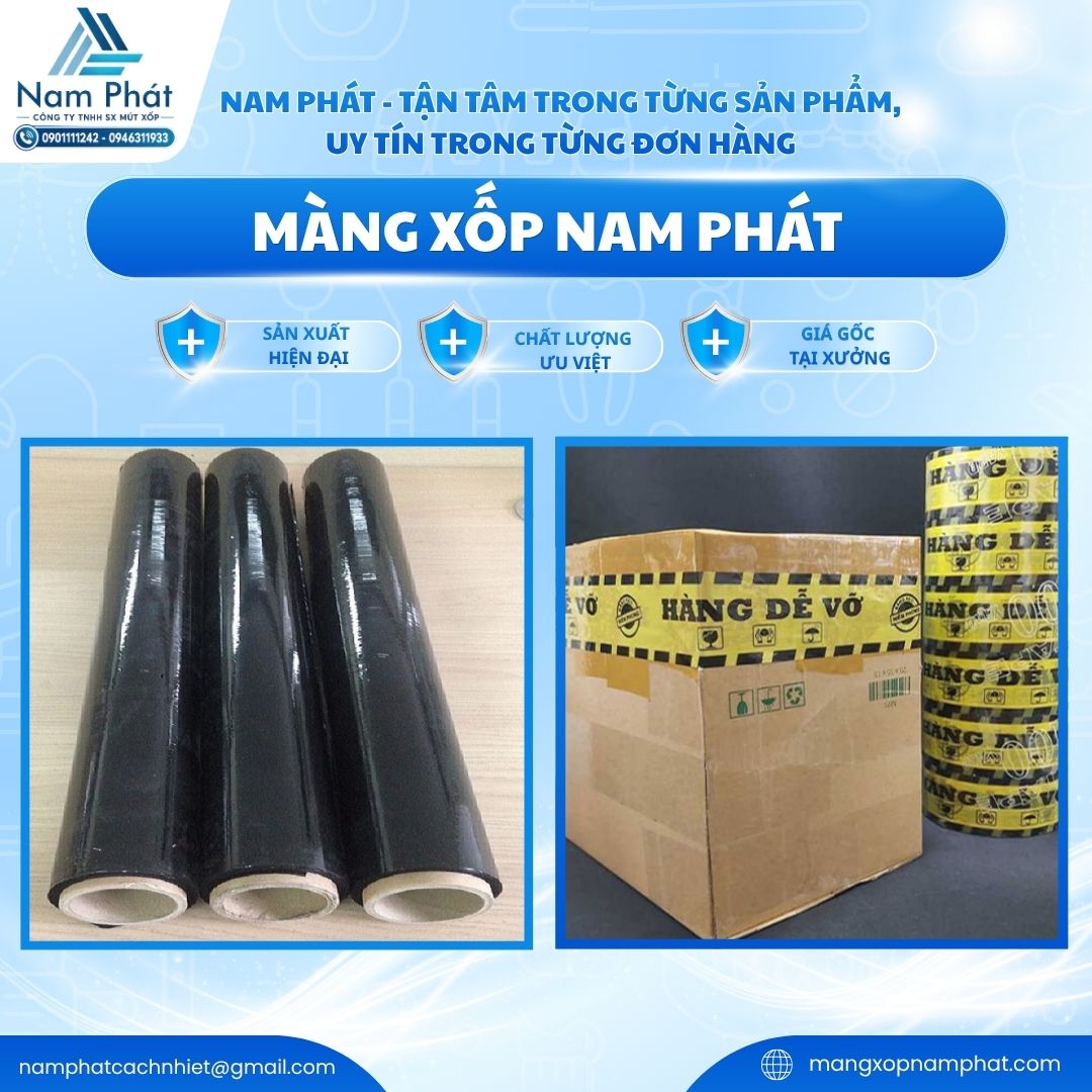 MÚT XỐP NAM PHÁT tự hào là đơn vị tiên phong uy tín tại khu vực phía Nam chuyên sản xuất và phân phối trực tiếp các giải pháp bao bì đóng gói toàn diện như mút xốp PE foam, xốp hơi bong bóng, màng PE quấn pallet và băng keo dán thùng với chất lượng đạt chuẩn và giá sỉ tận gốc nhà máy.