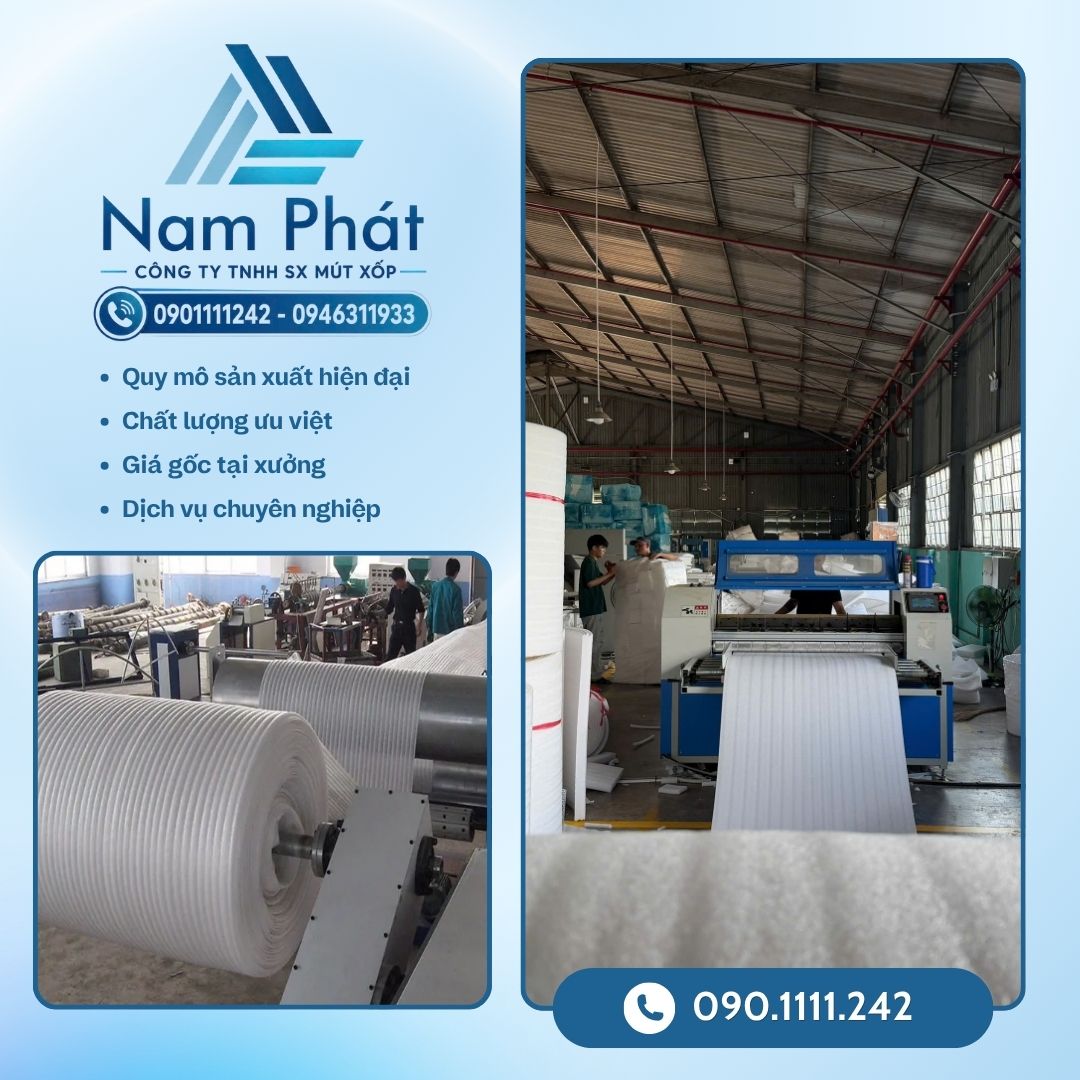 Nhà sản xuất và gia công trực tiếp hàng đầu tại khu vực phía Nam – MÚT XỐP NAM PHÁT chuyên sản xuất, đùn ép và phân phối đa dạng các dòng PE Foam dạng cuộn, tấm cắt sẵn theo quy cách, góc xốp định hình, ống xốp bọc hàng với cam kết mức giá sỉ tận gốc cạnh tranh nhất thị trường.