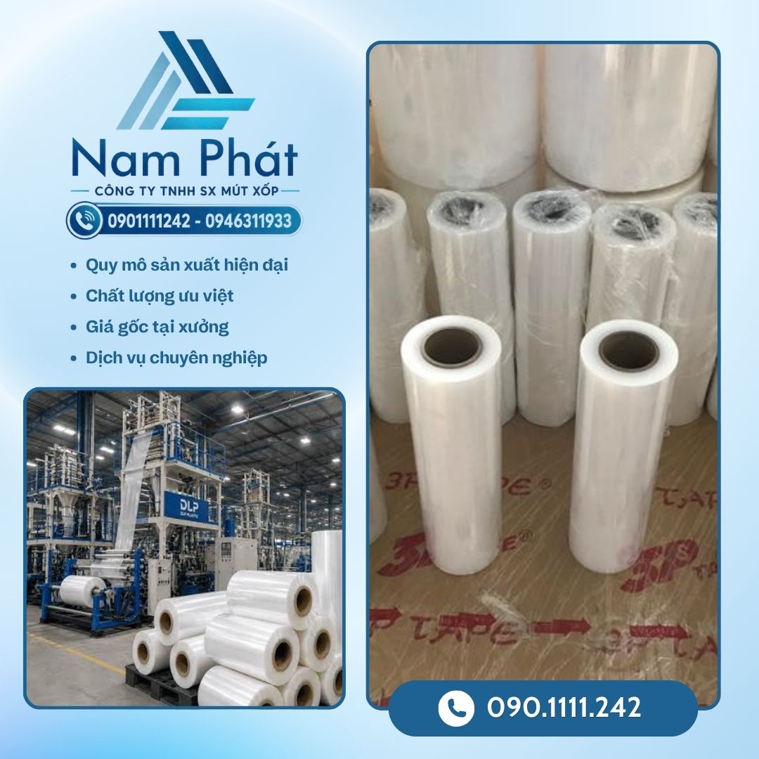 CÔNG TY TNHH SẢN XUẤT MÚT XỐP NAM PHÁT tự hào là đơn vị tiên phong hàng đầu tại khu vực miền Nam chuyên đùn cán và phân phối trực tiếp các dòng màng PE quấn máy (Machine Stretch Film), màng PE quấn tay cùng hệ sinh thái vật liệu bảo vệ đạt chuẩn xuất khẩu.