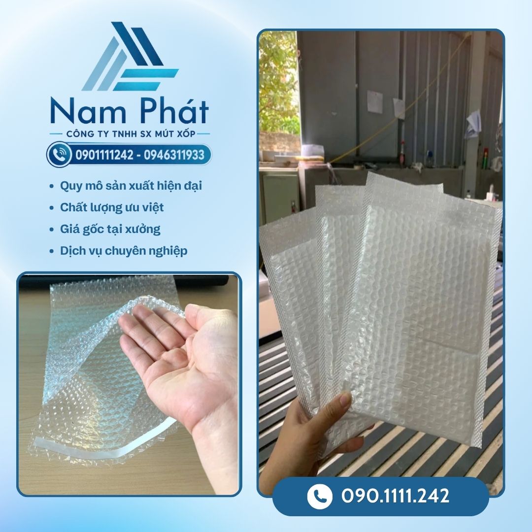 MÚT XỐP NAM PHÁT chuyên nhận sản xuất túi xốp hơi bong bóng dán mép sẵn theo mọi quy cách khuôn mẫu chuẩn xác, cam kết vật liệu 100% hạt nhựa nguyên sinh cao cấp với chính sách giá sỉ tận xưởng cạnh tranh hàng đầu.